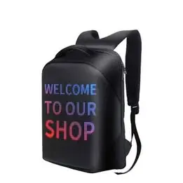 A travel laptop bag with a programmable, full-color LED screen and waterproof protection.